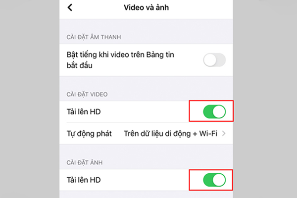 Chọn chế độ tải lên HD cho video và ảnh