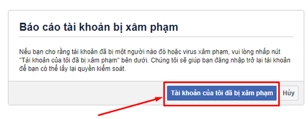 Chọn Tài khoản của tôi đã bị xâm phạm.