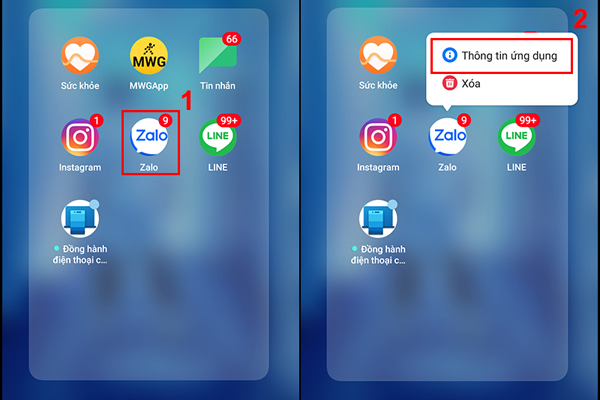 Nhấn giữ ứng dụng >> Thông tin ứng dụng
