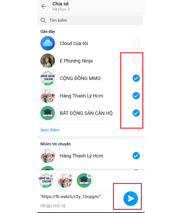 Chọn nhóm bạn muốn chia sẻ video từ Facebook