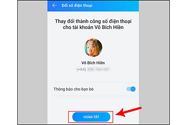 Hoàn tất quá trình yêu cầu đổi số điện thoại