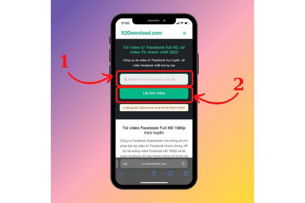 Dán đường link video bạn đã coppy vào công cụ X2Download
