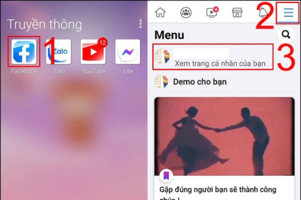 chọn Menu với biểu tượng 3 gạch ngang