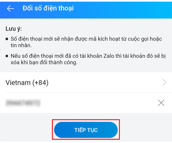 Nhập số điện thoại mới