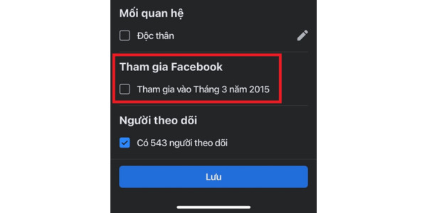 Thông tin thời gian tham gia của tài khoản