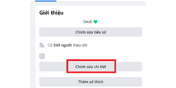 Vào mục chỉnh sửa chi tiết