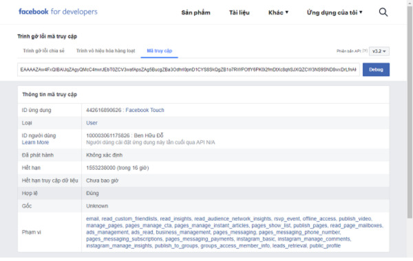kiểm tra token facebook
