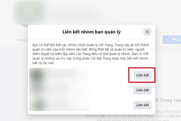 Nhấn vào mục "Liên kết"