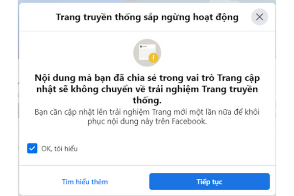 chuyển page profile sang page thường