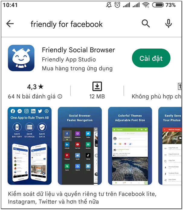 Cài đặt ứng dụng Friendly for Facebook