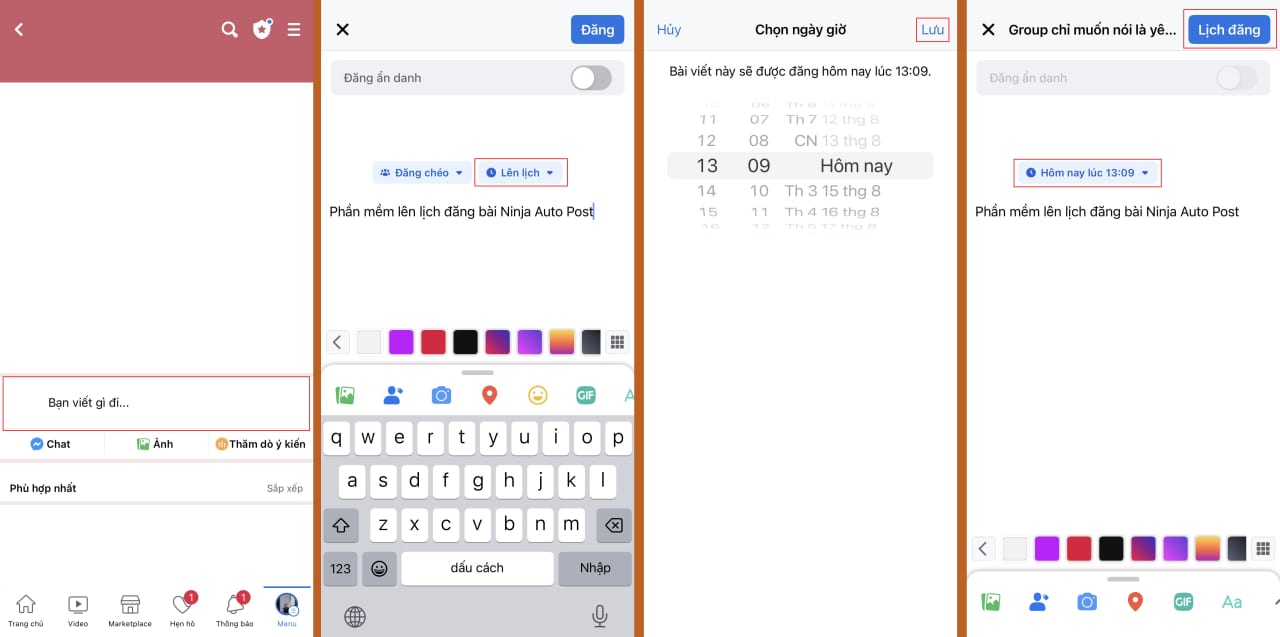 lên lịch đăng bài trên fanpage trên điện thoại
