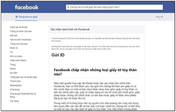 facebook yêu cầu xác minh danh tính