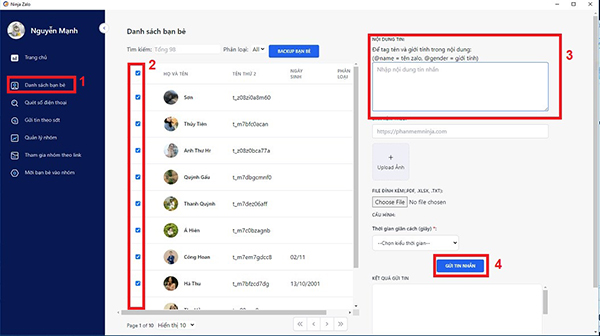 Gửi tin nhắn zalo hàng loạt theo danh sách bạn bè