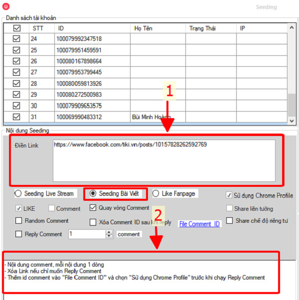 Nhập thông tin seeding