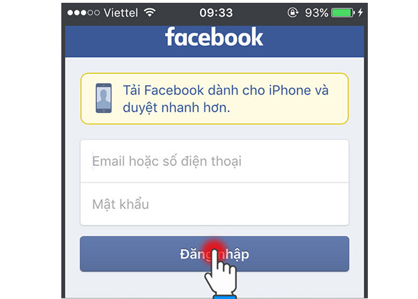 Ấn vào nút Đăng nhập để kết thúc việc tài khoản facebook thứ 2 trên điện thoại