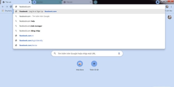 Gõ “Facebook.com” trên trình duyệt mới để đăng nhập