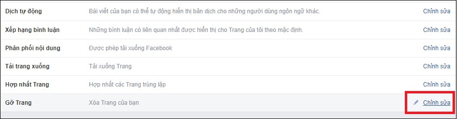 Tìm chọn mục "Gỡ trang"