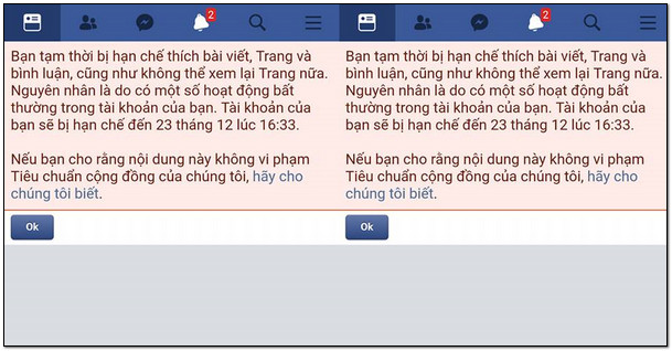 bị chặn like và comment trên facebook trong bao lâu