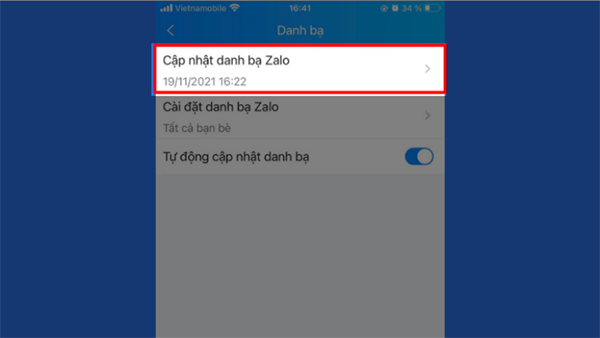 Cập nhật danh bạ zalo