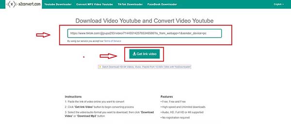 Tải video tiktok không có nút lưu bằng X2convert.com