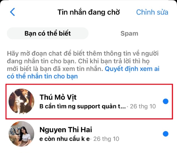 cách bỏ tin nhắn chờ trên messenger