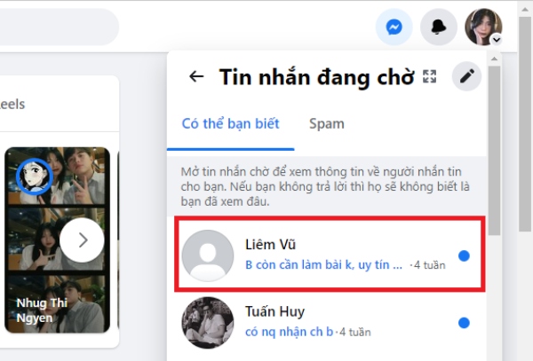 Nhấn chọn vào mục Tin nhắn đang chờ mới