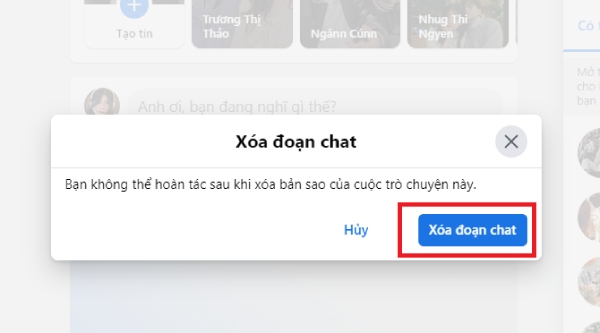 Nhấn chọn Xóa đoạn chat để hoàn tất quá trình