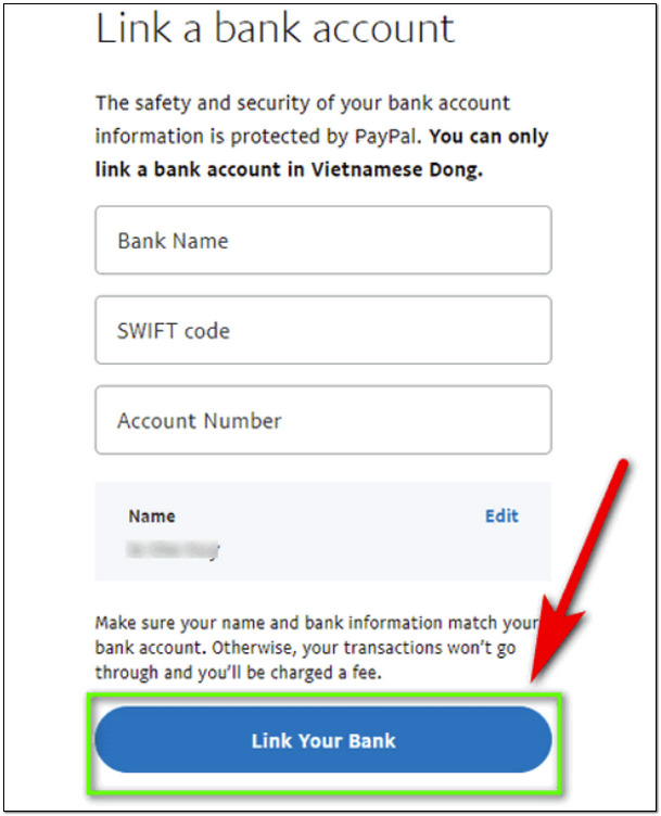 Liên kết tài khoản ngân hàng với paypal