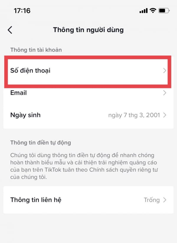 Chọn Số điện thoại