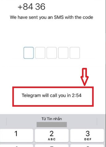 Nhập mã xác minh từ cuộc gọi của Telegram