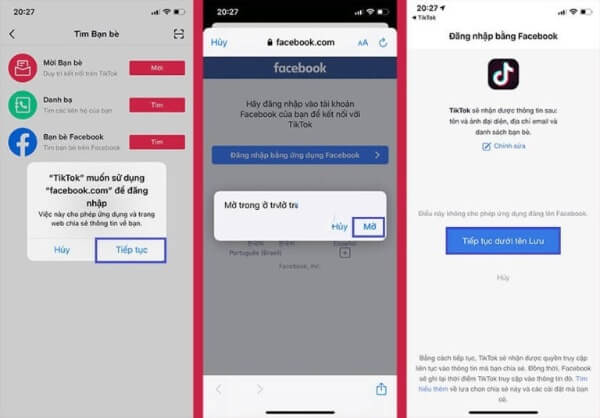 Cho phép Tiktok truy cập vào facebook