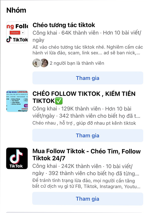 Tham gia các group tương tác chéo tiktok