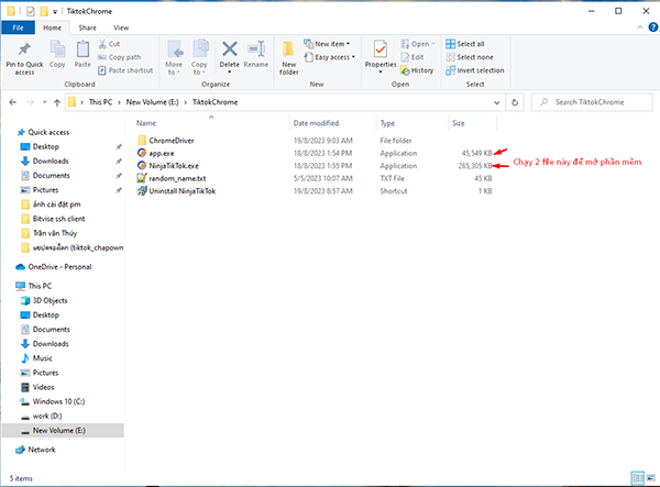 Chạy 2 file app.exe và NinjaTiktok.exe