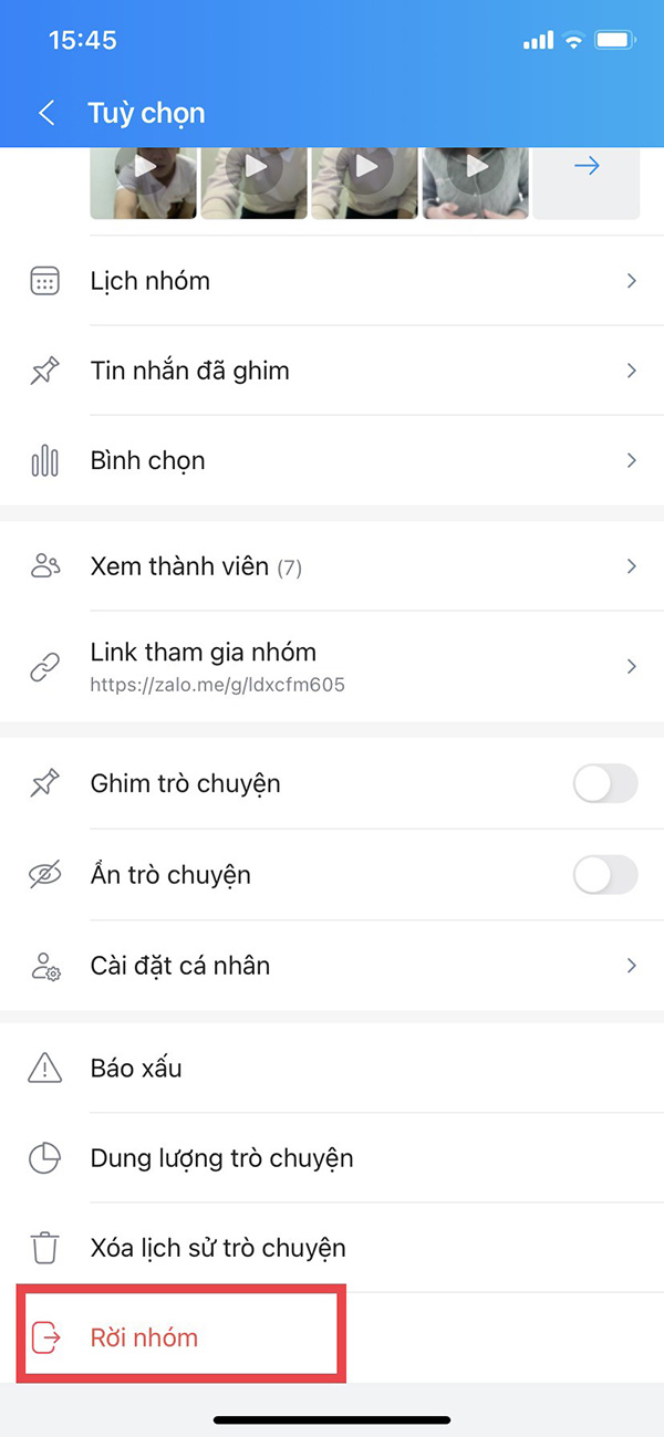 Chọn Rời nhóm