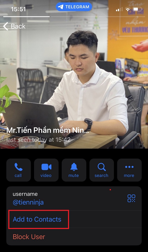 Nhấn add to contact