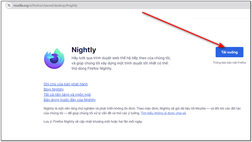 cài đặt trình duyệt firefox nightly