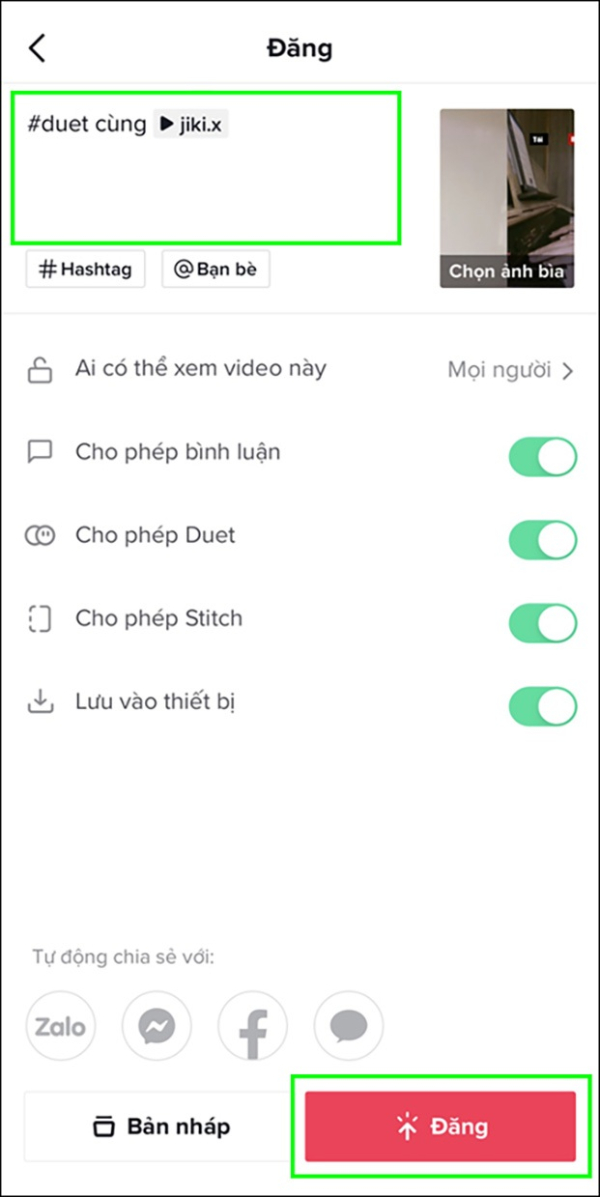 Nhấn Đăng để hoàn tất đăng tải video Duet TikTok