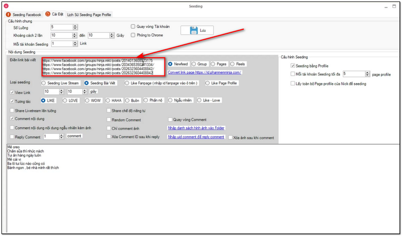 Dán link cần seeding vào ô