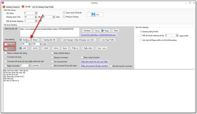 Nhấn chọn seeding livestream facebook