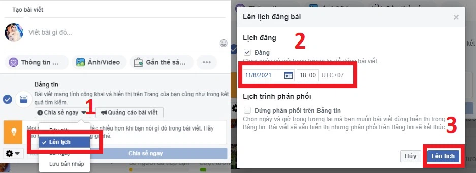 Nhấn lên lịch bài viết